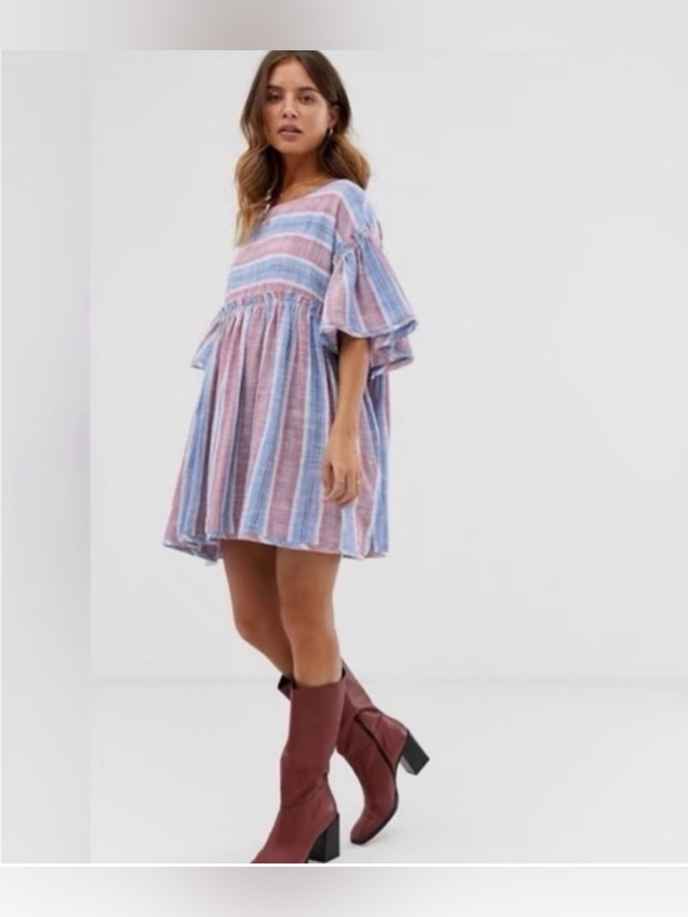 Free People Pink and Blue Striped Babydoll Tunic